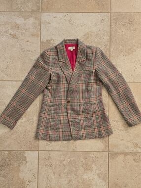ON 34th XS Pink-Accented Plaid Blazer